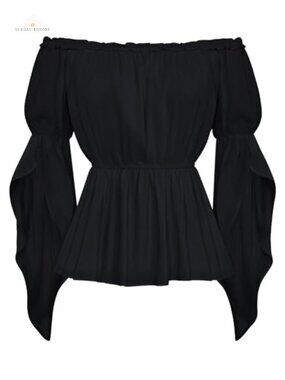 Renaissance Peasant Blouse Off Shoulder Split Flare Sleeve Peplum Top